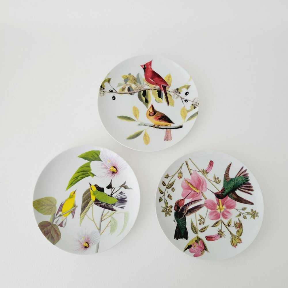 Godinger Audubon Bird Salad Plates (3), Hummingbird, Blue Wing Warbler, Cardinal